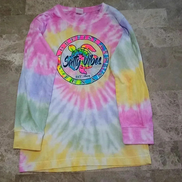 Salty Vibes T Shirt Girls Size Large Tie Dye Turtle Logo Crew Graphic - Picture 7 of 7